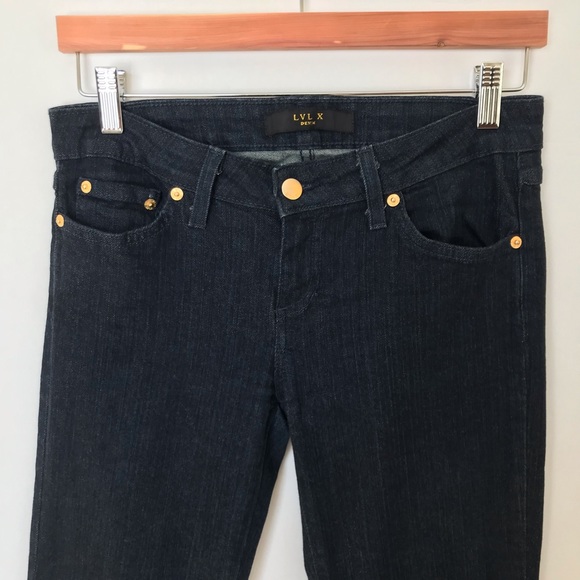 Vintage LVL X Black Denim Gold Sequin Hand Altered Flare Jeans - Picture 4 of 13